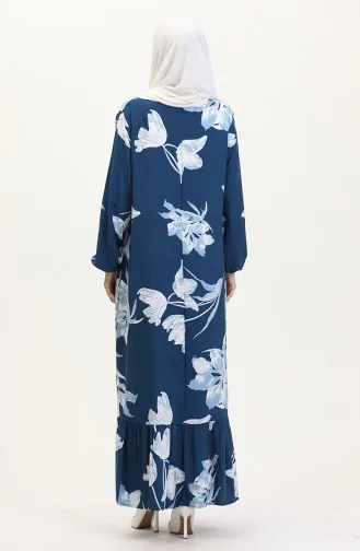 Kolu lastikli Desenli Viskon Elbise 0016-03 Petrol