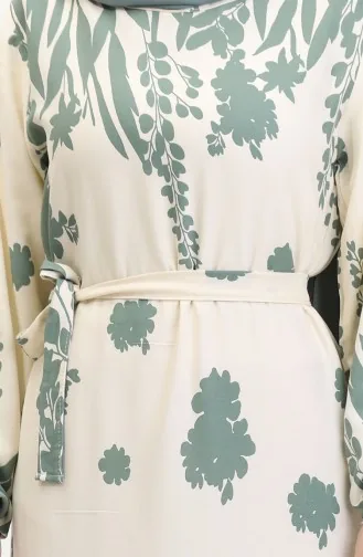 Robe En Viscose à Motifs Avec Ceinture 0018-01 Crème Kaki 0018-01