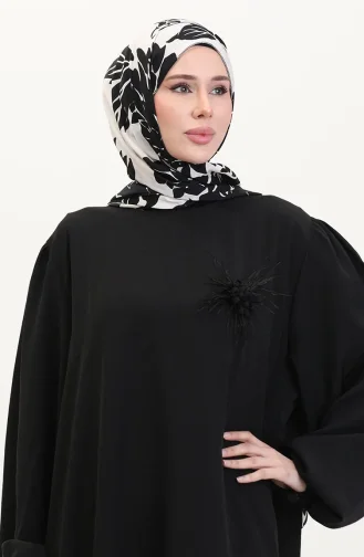 Broş Detaylı Elbise 0017-01 Siyah