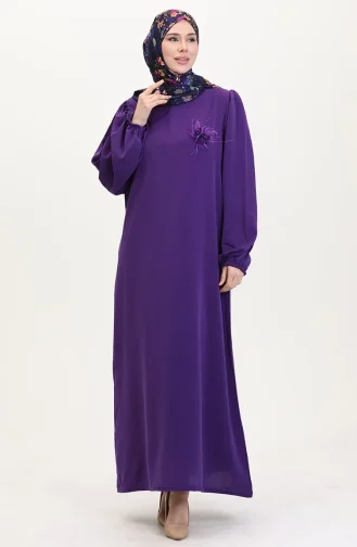 Brooch Detailed Dress 0017-02 Purple 0017-02