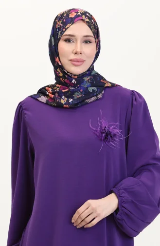 Brooch Detailed Dress 0017-02 Purple 0017-02