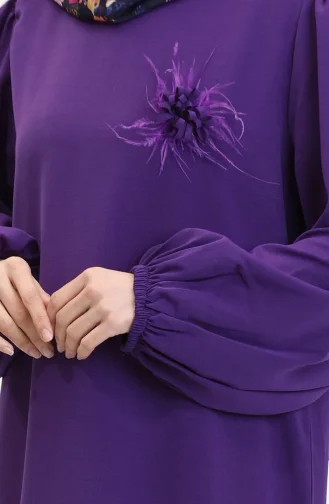 Brooch Detailed Dress 0017-02 Purple 0017-02