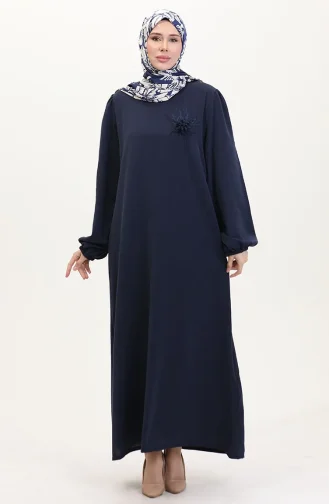 Brooch Detailed Dress 0017-03 Navy Blue 0017-03