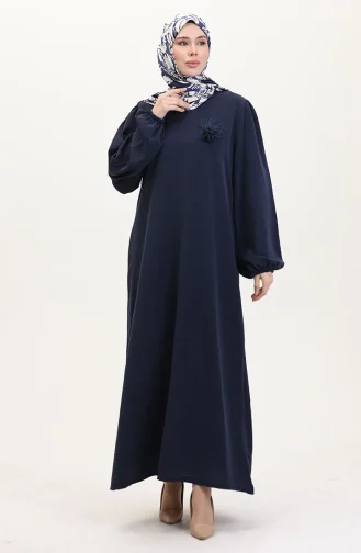 Brooch Detailed Dress 0017-03 Navy Blue 0017-03