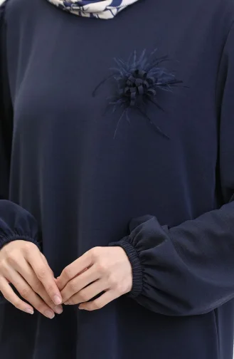 Brooch Detailed Dress 0017-03 Navy Blue 0017-03