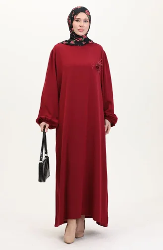 Broş Detaylı Elbise 0017-05 Bordo