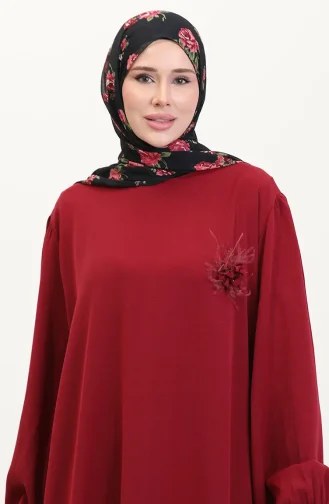 Broş Detaylı Elbise 0017-05 Bordo