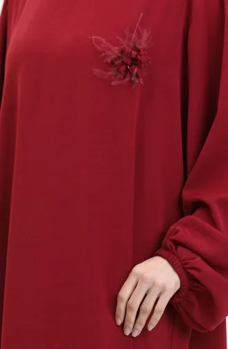 Broş Detaylı Elbise 0017-05 Bordo