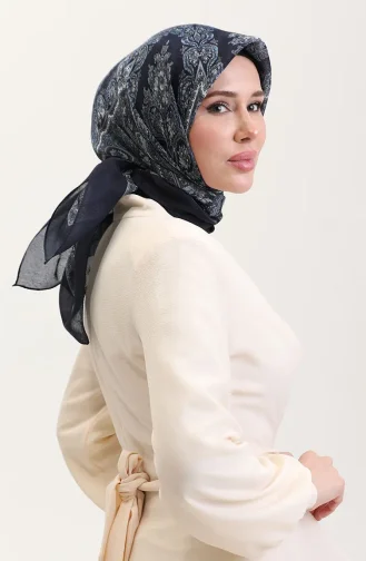 Etnik Kehribar Eşarp 70279-06 Lacivert