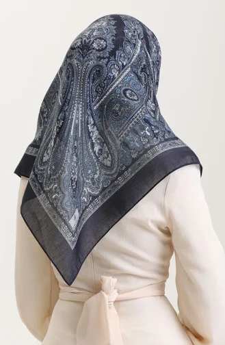 Etnik Kehribar Eşarp 70279-06 Lacivert
