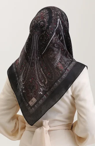 Etnik Kehribar Eşarp 70279-07 Siyah Bordo