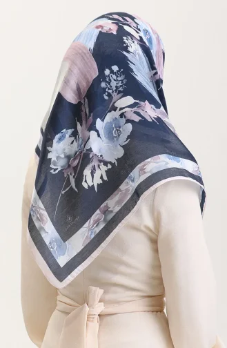 Kehribar Eşarp 70280-07 Pudra Lacivert