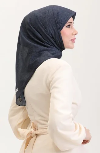 Écharpe En Coton à Motifs Ethniques Karaca 81078-10 Bleu Marine Blanc 81078-10