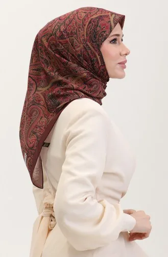 Karaca Etnik Desenli Koton Eşarp 81078-13 Bordo Hardal 81078-13