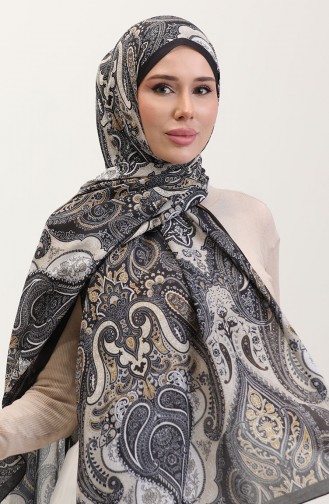 Karaca Etnik Desenli Koton Şal 81081-13 Siyah Krem