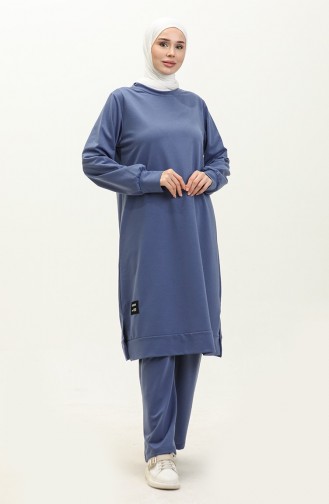 İki İplik Tunik Pantolon İkili Takım 0001-05 İndigo