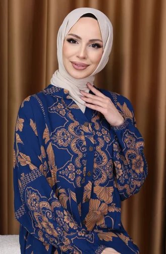 Kleid Mit Ballonärmeln Und Blumenmuster 5574-06 Indigo 5574-06