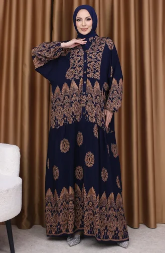 Kleid Mit Ballonärmeln Und Kachelmuster 5575-01 Dunkelblau 5575-01