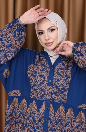 Kleid Mit Ballonärmeln Und Kachelmuster 5575-02 Indigo 5575-02