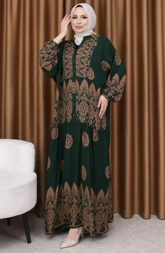 Robe à Manches Ballon Motif Carreaux 5575-03 Vert émeraude 5575-03