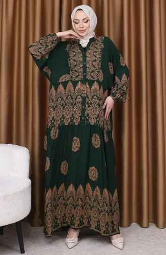 Robe à Manches Ballon Motif Carreaux 5575-03 Vert émeraude 5575-03