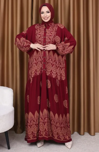 Robe à Manches Ballon Et Motif Carreaux 5575-04 Bordeaux 5575-04