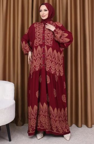 Robe à Manches Ballon Et Motif Carreaux 5575-04 Bordeaux 5575-04