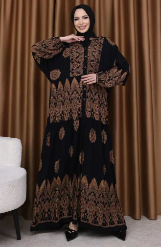 Kleid Mit Ballonärmeln Und Kachelmuster 5575-05 Schwarz 5575-05