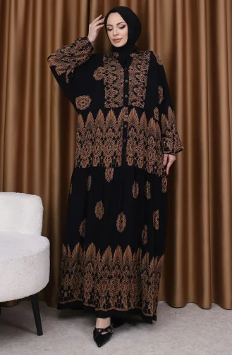 Kleid Mit Ballonärmeln Und Kachelmuster 5575-05 Schwarz 5575-05