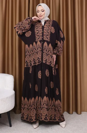 Robe à Manches Ballon Et Motif Carreaux 5575-06 Marron 5575-06