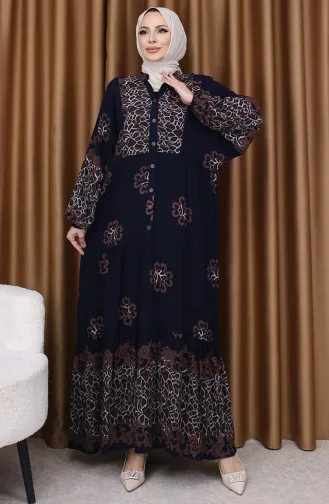 Robe à Motifs Léopard 5576-03 Bleu Marine 5576-03