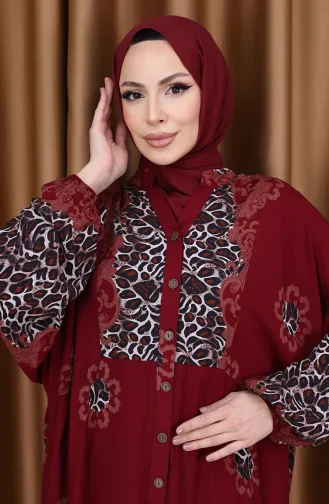 Robe à Motifs Léopard 5576-04 Rouge Bordeaux 5576-04