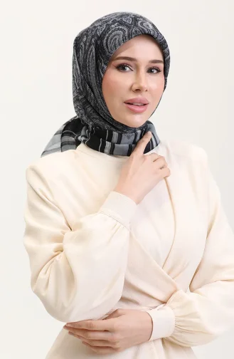 Etnik Kehribar Eşarp 70275-01 Siyah Gri