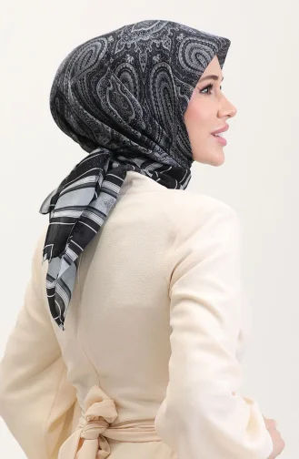 Etnik Kehribar Eşarp 70275-01 Siyah Gri