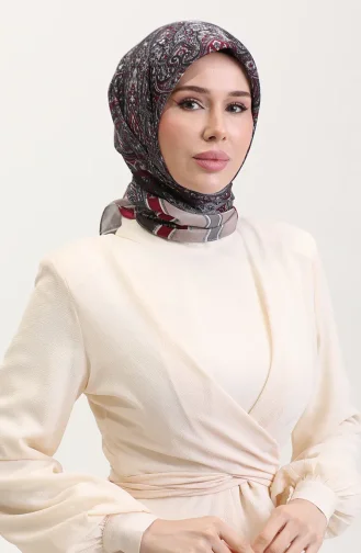 Etnik Kehribar Eşarp 70276-06 Gri Bordo