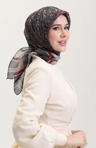 Etnik Kehribar Eşarp 70276-06 Gri Bordo