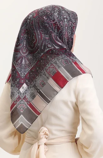 Etnik Kehribar Eşarp 70276-06 Gri Bordo