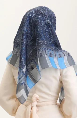 Etnik Kehribar Eşarp 70276-12 Mavi