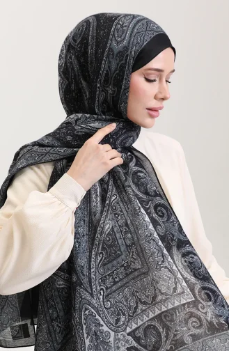 Etnik Kehribar Şal 70277-01 Siyah Gri