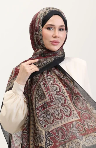 Etnik Kehribar Şal 70277-06 Siyah Bordo