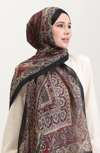 Etnik Kehribar Şal 70277-06 Siyah Bordo