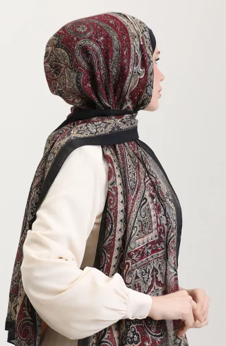 Etnik Kehribar Şal 70277-06 Siyah Bordo