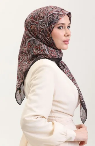 Karaca Ethnic Patterned Cotton Scarf 81078-03 Black Claret Red 81078-03