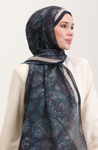 Karaca Etnik Desenli Koton Şal 81080-06 Lacivert Yeşil 81080-06