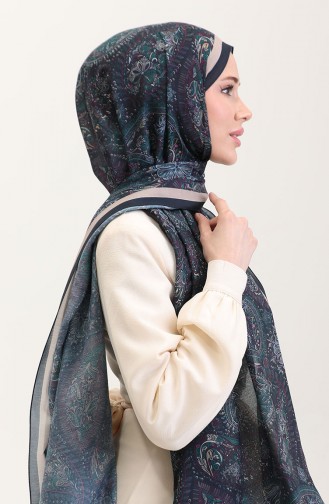 Karaca Etnik Desenli Koton Şal 81080-06 Lacivert Yeşil 81080-06