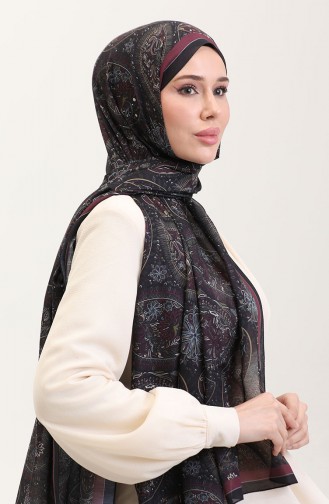 Karaca Etnik Desenli Koton Şal 81080-12 Siyah Mor 81080-12