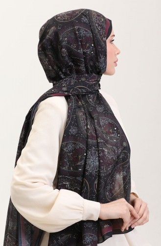 Karaca Etnik Desenli Koton Şal 81080-12 Siyah Mor 81080-12