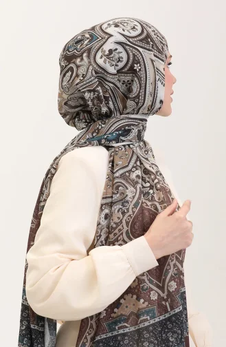 Karaca Etnik Desenli Koton Şal 81086-11 Lacivert Kahverengi