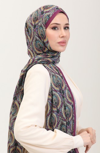 Karaca Etnische Katoenen Sjaal Met Patroon 81087-07 Zwart/paars 81087-07