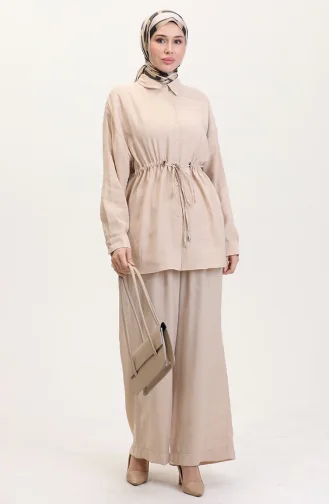 Modal Stoffen Tuniek Broek Tweedelig Set 4064-02 Beige 4064-02